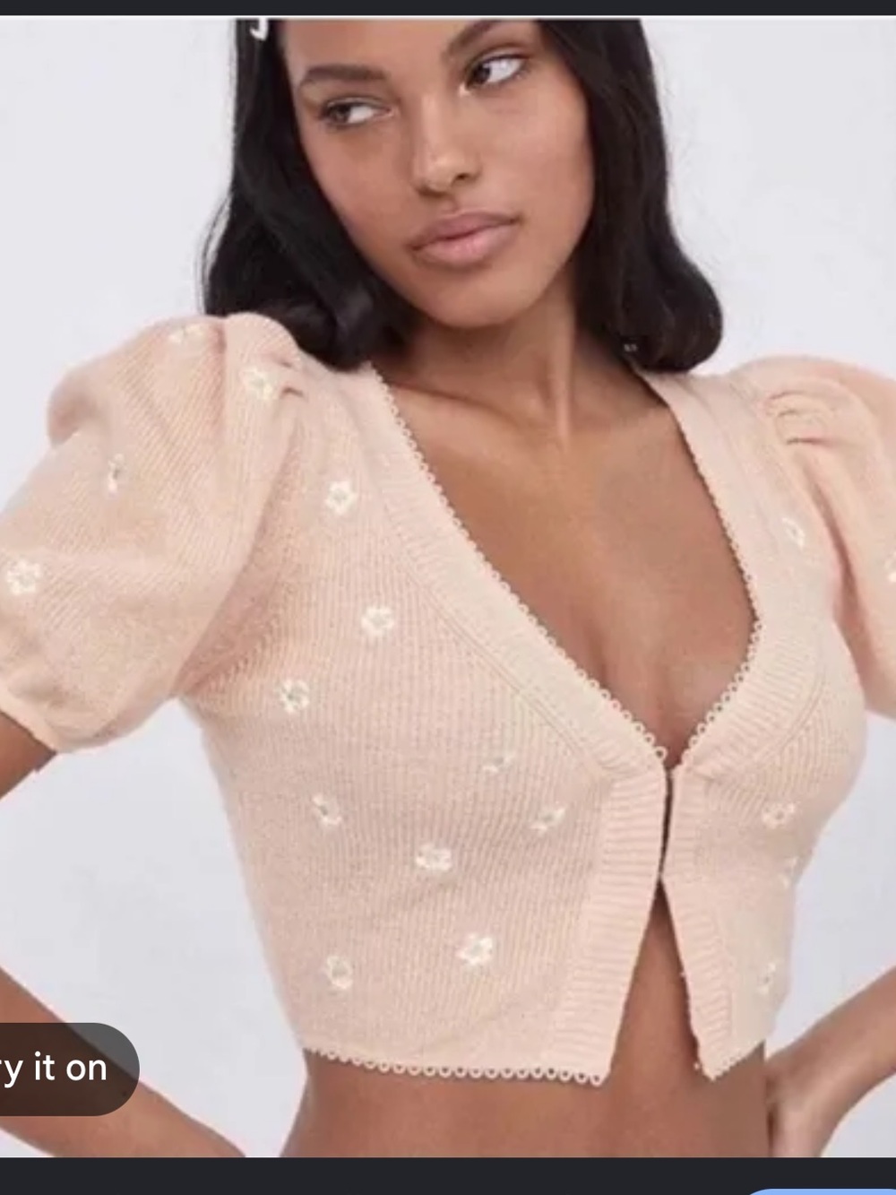 For Love & Lemons Peach Knit Cardigan with Scalloped Trim - Picture 3 of 7